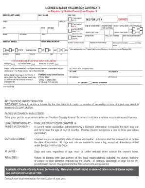 LICENSE &amp;amp; RABIES VACCINATION CERTIFICATE  Form