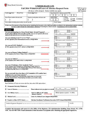  WithdrawalLeave of Absence Fall Stony Brook University Stonybrook 2016-2024