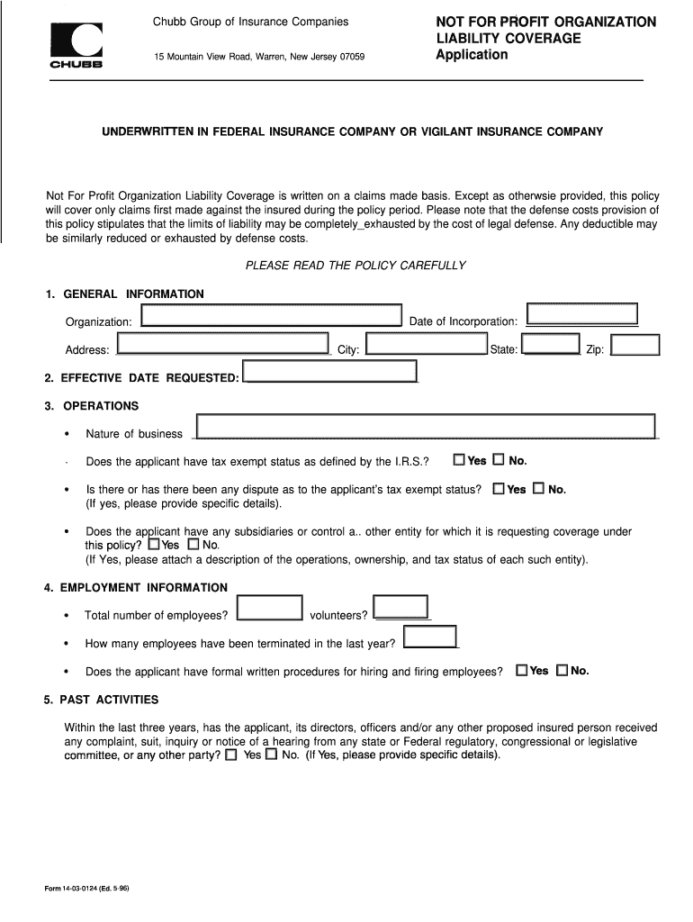  UNDERWRllTEN in FEDERAL INSURANCE COMPANY or VIGILANT INSURANCE COMPANY 1996-2024