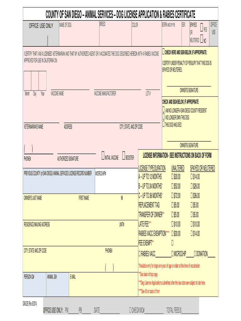Replacement Dog License San Diego  Form