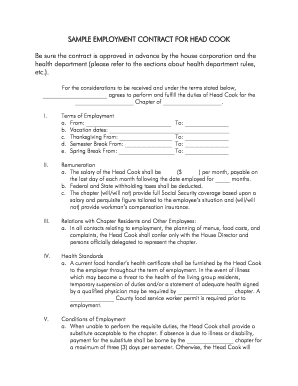 Cook Employment Contract Template  Form
