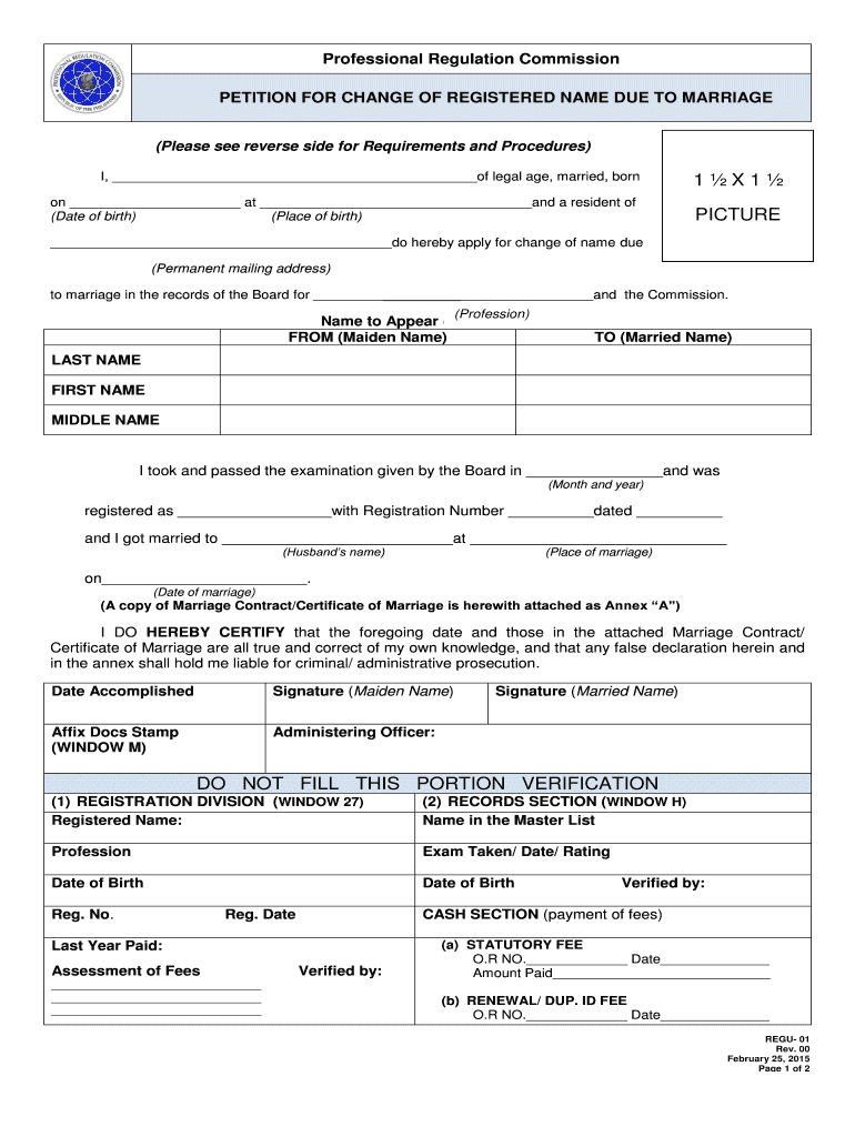  PETITION for CHANGE of REGISTERED NAME DUE to MARRIAGE 2015-2024