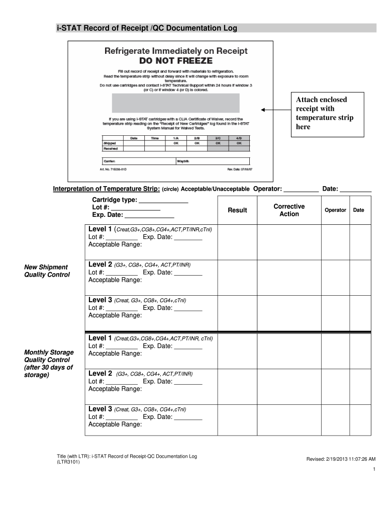  I STAT Record of Receipt QC Documentation Log Attach Enclosed Massgeneral 2013-2024