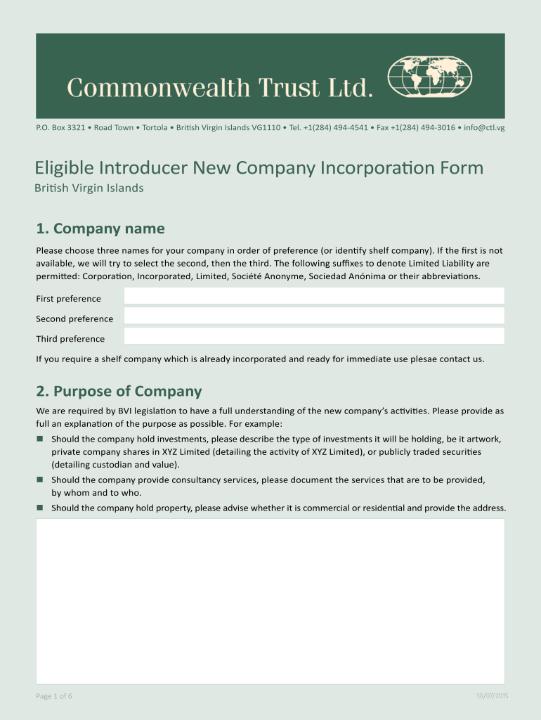Eligible Introducer New Company Incorporation Form  TMF Group