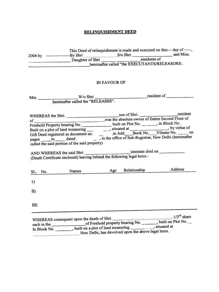 RELINQUISHMENT DEED  Form