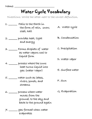 Water Cycle Vocabulary Worksheet  Form