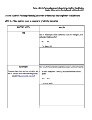 Archives of Scientific Psychology Reporting Questionnaire for Manuscripts Describing Primary Data Collections  Form