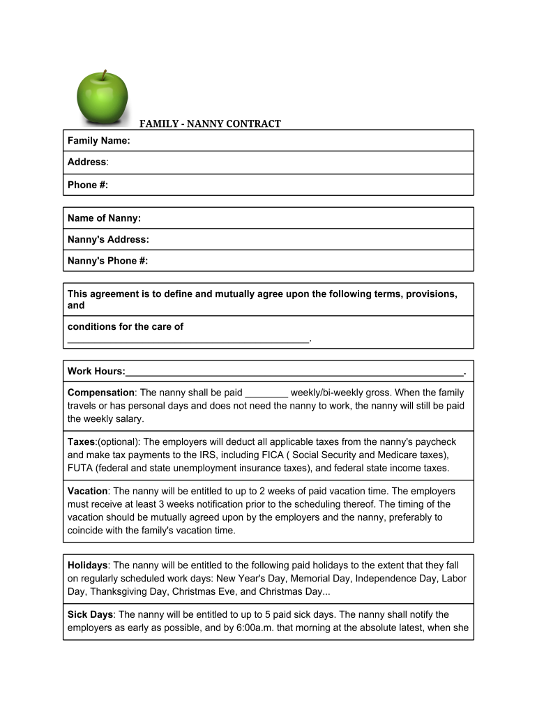 Park Nanny Contract  Form