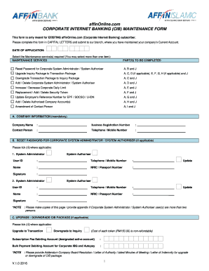 Affinmax Maintenance Form