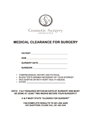  Medical Clearance for Surgery 2016