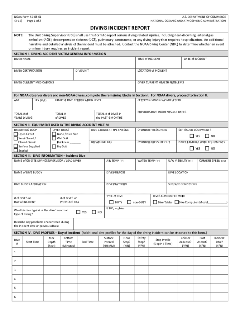  &quot;NF 57 03 01 3 15 Diving Incident Report&quot; NOAA Form 57 03 01 2015-2024