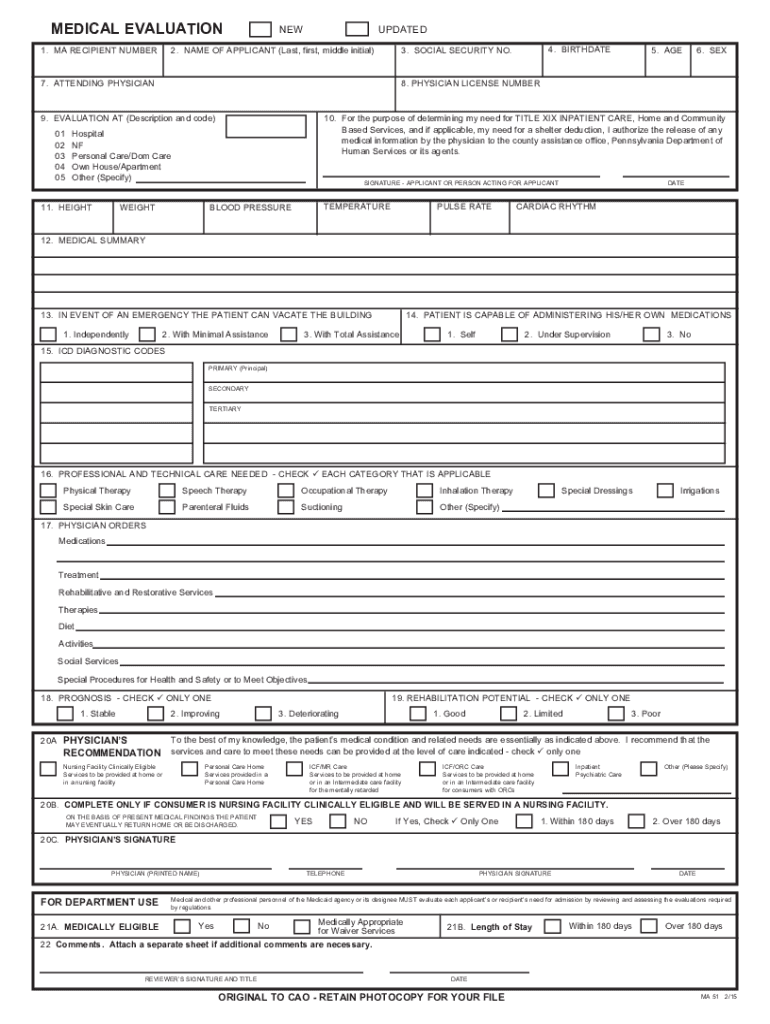  Ma 51 Form Pennsylvania 2015