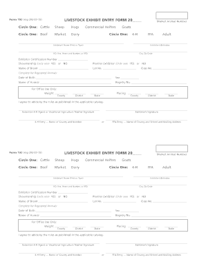 Form 195 Livestock Exhibit Entry Form Use This Form for Livestock Exhibit Entry