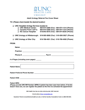 Adult Urology Referral Fax Cover Sheet to Please Check Beside Med Unc  Form