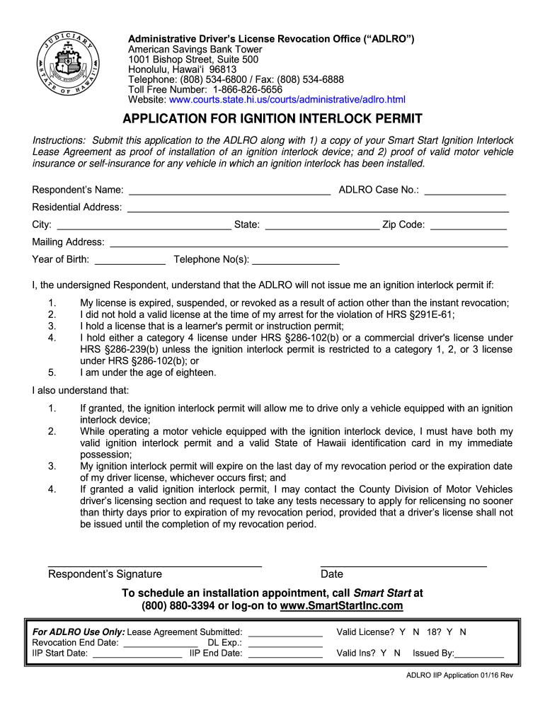  Ignition Interlock Permit Hawaii Application 2016-2024