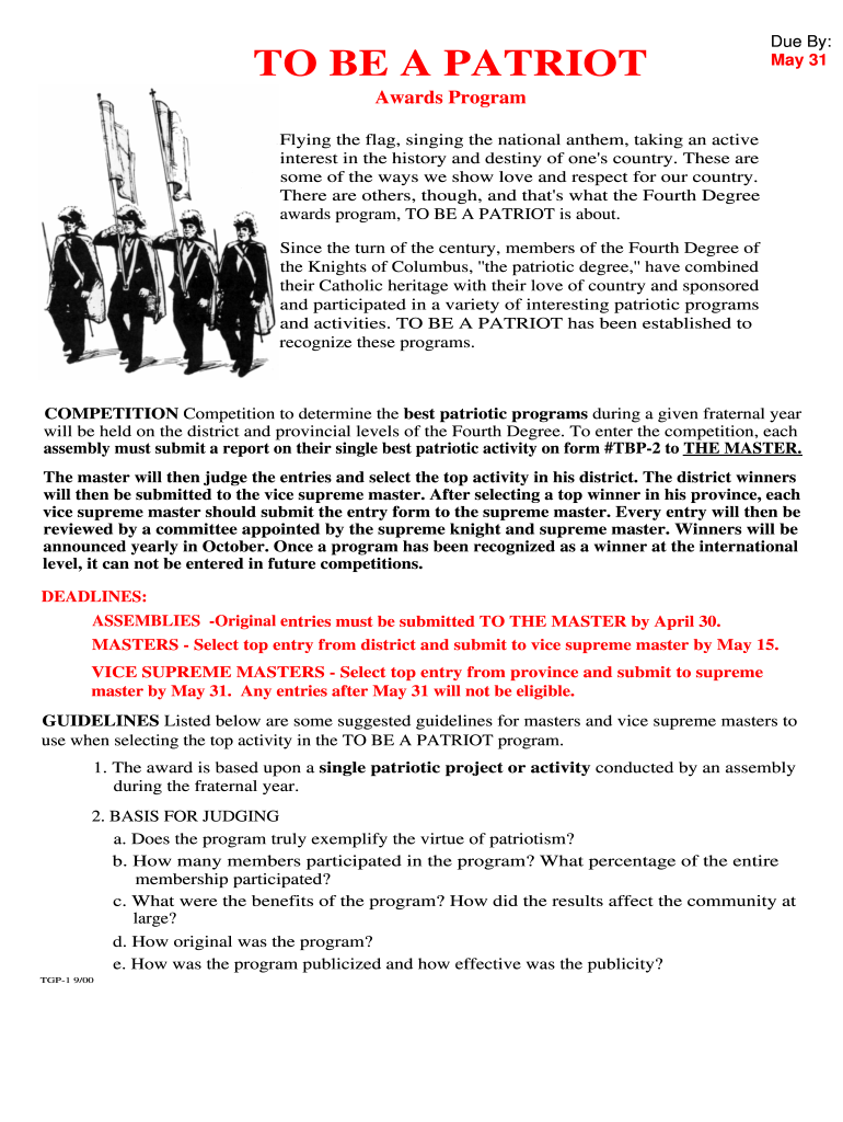  to Be a Patriot Award Entry Form Knights of Columbus Kofc 2000-2024