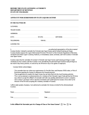 Affidavit Liquor  Form