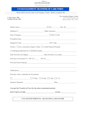 Co Management Transfer of Care Form North Cascade Eye Associates