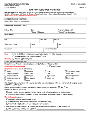 Blastomycosis Case Worksheet  Form