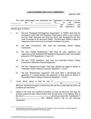 CASH SUBORDINATED LOAN AGREEMENT CME Group  Form