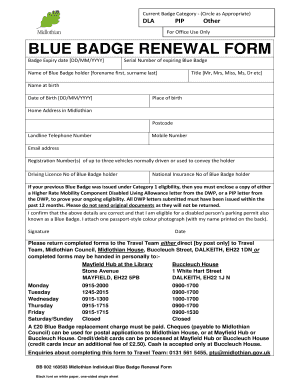 Midlothian Council Blue Badge  Form