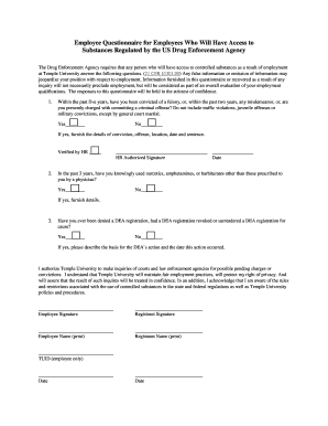 Employee Questionnaire for Employees Who Temple University  Form