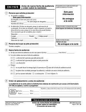 CH 116s Notice of New Hearing Date and Order on Reissuance Spanish Judicial Council Forms Courts Ca