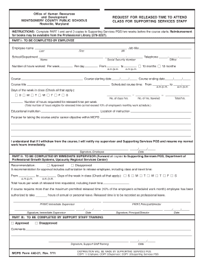  MCPS Form 440 21, 606 Request for Released Time to Attend Class for Supporting Services Staff 2011-2024