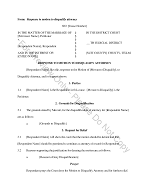 Motion to Disqualify Counsel Sample  Form