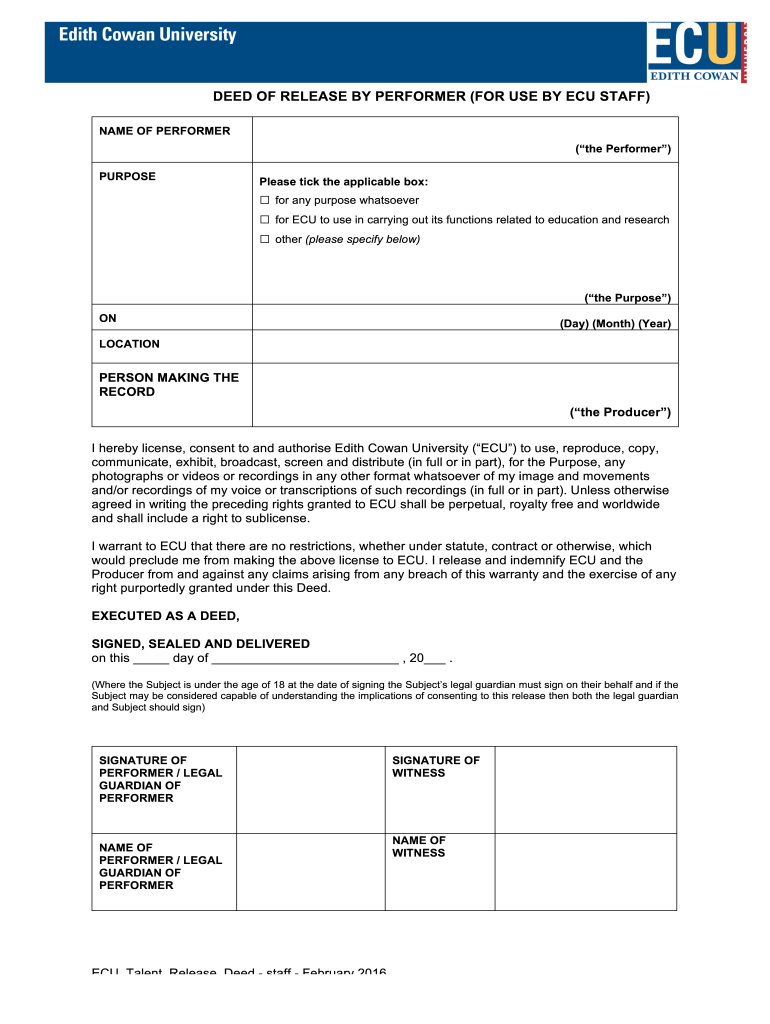 ECU Talent Release Form Staff Ecu Edu