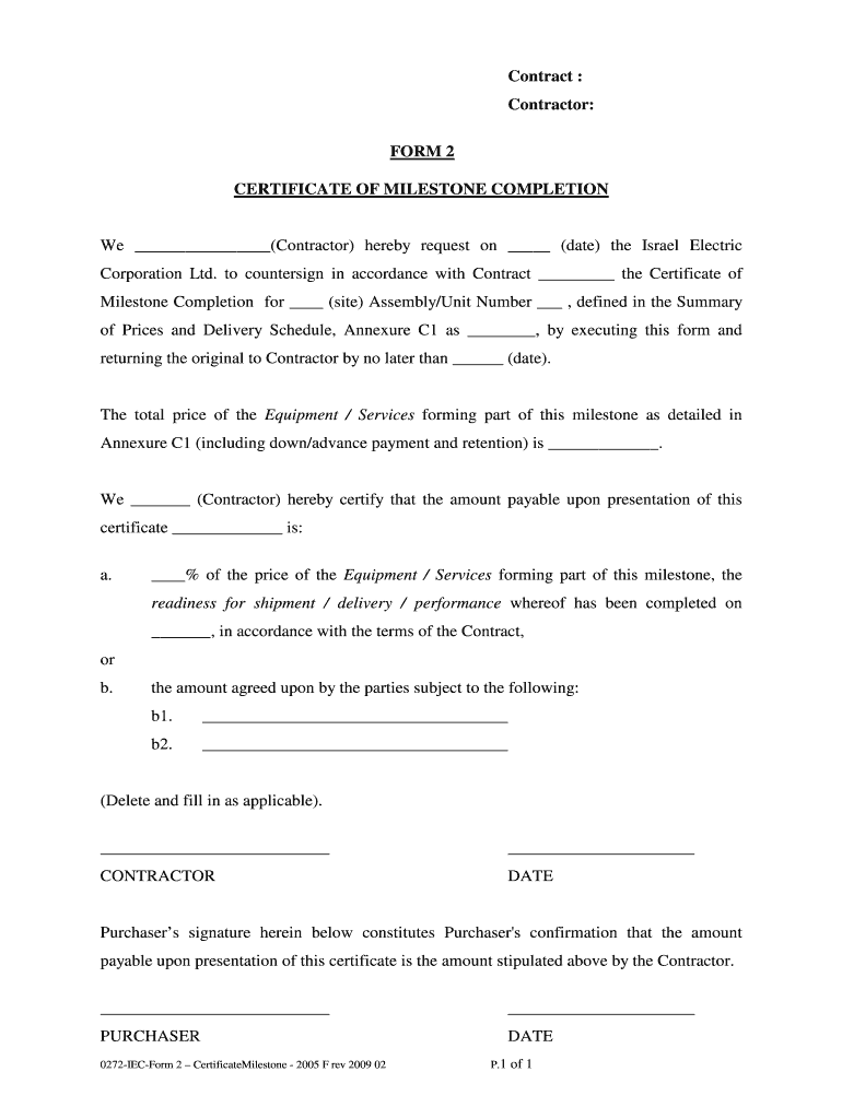 Milestone Completion Certificate Template  Form
