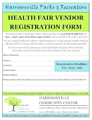 Health Fair Vendor Registration Form