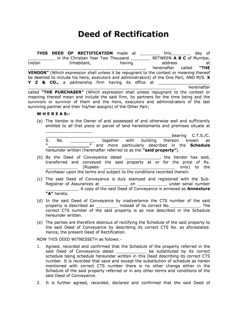 Deed of Rectification Template  Form