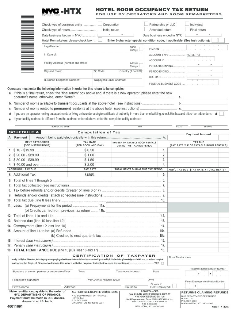  NYC HTX HOTEL ROOM OCCUPANCY TAX RETURN  NYC HTX HOTEL ROOM OCCUPANCY TAX RETURN 2015