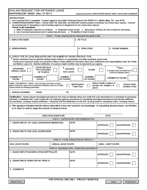 NAVPERSCOM 126301 CIVILIAN REQUEST for EXTENDED LEAVE Public Navy  Form