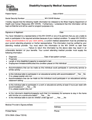 DFA DIMA 1 West Virginia Department of Health and Human Dhhr Wv  Form