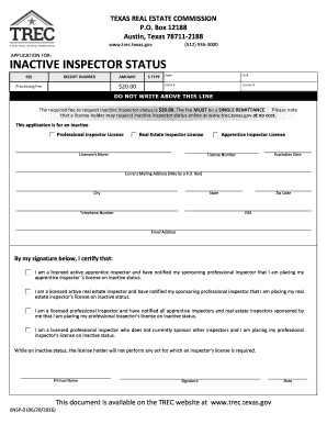 INACTIVE INSPECTOR STATUS  Form