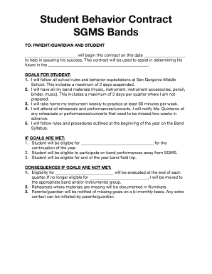 Student Behavior Contract SGMS Bands  Form