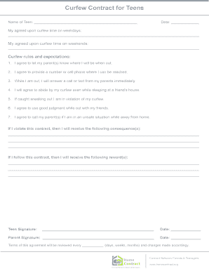 Curfew Contract Curfew Contract for Teens Template Homecontract  Form