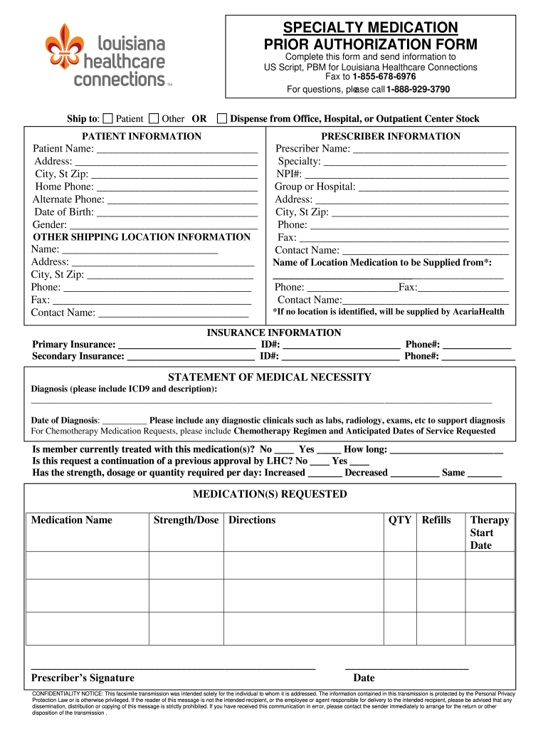 US Script, PBM for Louisiana Healthcare Connections  Form