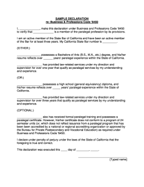 SAMPLE DECLARATION Re Business &amp; Professions Code &amp;#39;6450 I  Form