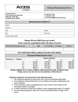 Access Childcare Reimbursement Form Accesschurch