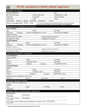  DeVille Apartments & Builders Rental Application 2016-2024