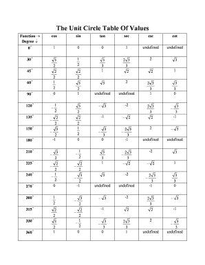 Unit Circle Table  Form