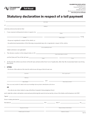 Statutory Declaration for Toll Payment  Form
