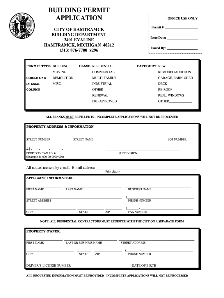 Hamtramck Building Department  Form