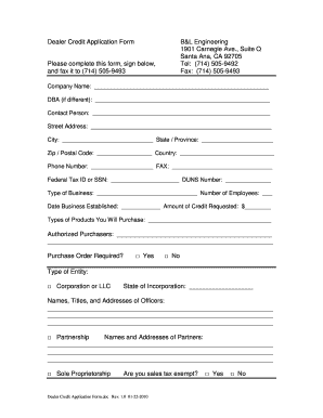 Dealer Credit Application Form