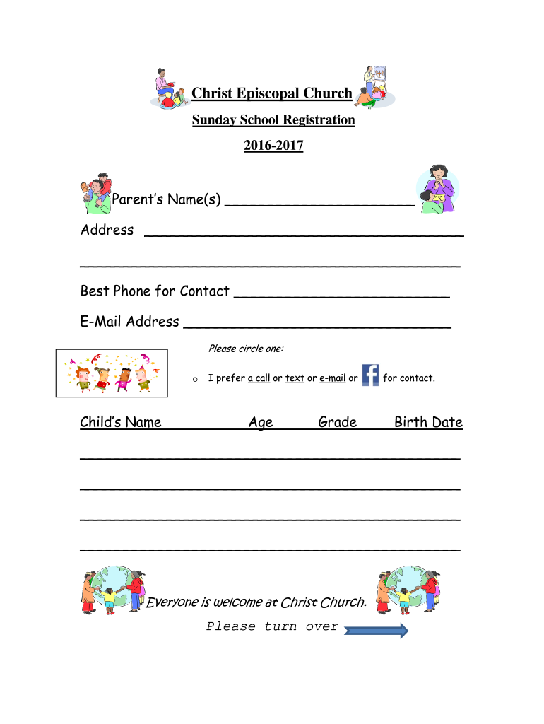 Sunday School Registration Form Christ Episcopal Church