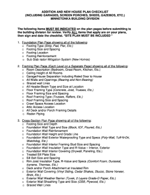 ADDITION and NEW HOUSE PLAN CHECKLIST  Form