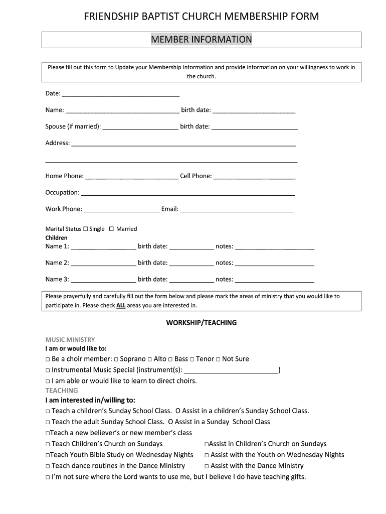 FRIENDSHIP BAPTIST CHURCH MEMBERSHIP FORM Friendshiptuscaloosa